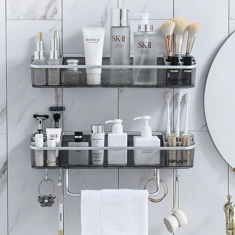 Punch-free Bathroom Shelf Shampoo Cosmetic Towel Storage Rack Organizer Bath Corner Holder Household Items Bathroom Accessories | TageUnlimited