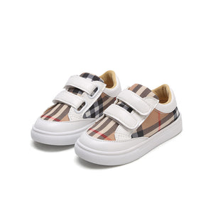 Fashion Plaid Canvas Shoes Lightweight Baby Casual Shoes Boys Sneakers Korean Style Girls Skate Shoes PU Patchwork Kids Sneakers | TageUnlimited