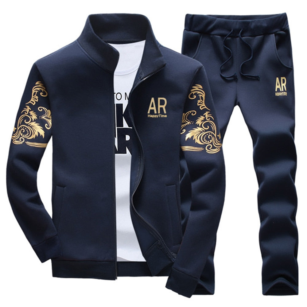 New Men's Tracksuit Fleece Jacket and Sweatpants 2 Piece Set Spring Autumn Sports Suit Long Sleeve Sets Men Sweatsuit Warm | TageUnlimited