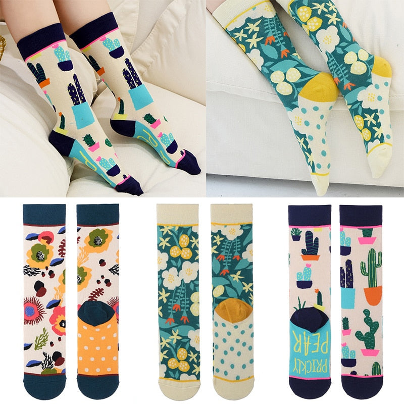 Autumn and winter socks women stockings plant cactus graffiti cotton socks personality fashion straight trendy socks | TageUnlimited