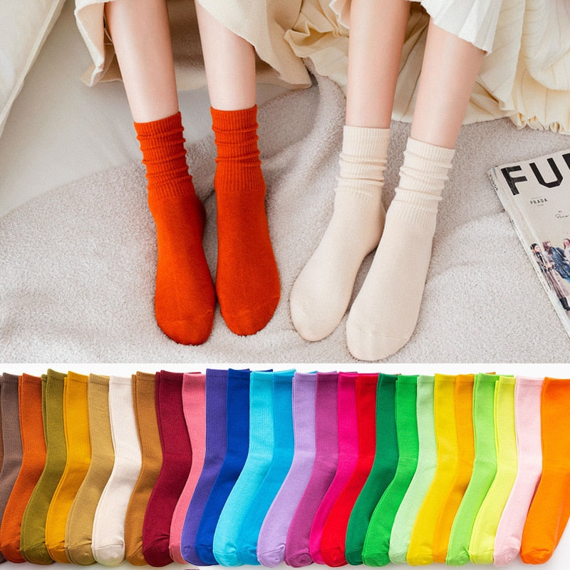 26 Solid Color Four Seasons Womens Socks Pure Cotton. | TageUnlimited