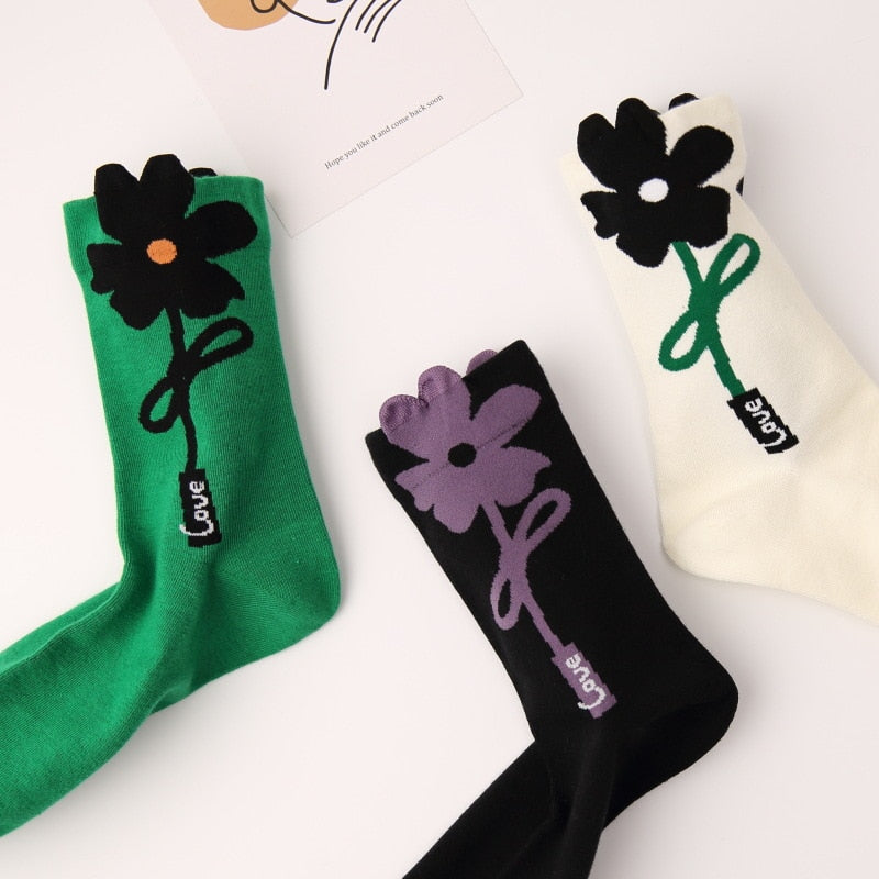 High Quality Cute Kawaii Women&#39;s Socks Floral Rabbit Cartoon Funny Socks Autumn Winter Middle Tube Fashion Casual Socks Eu35-40 | TageUnlimited