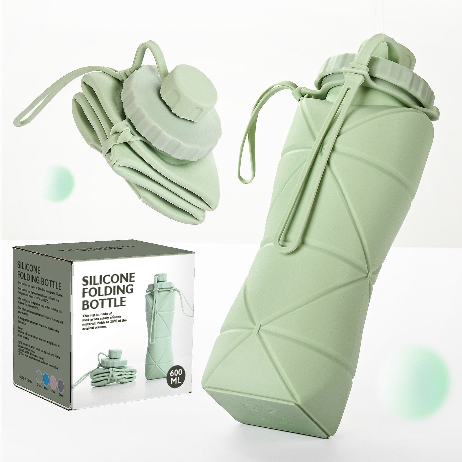 600ml Folding Silicone Water Bottle Sports Water Bottle Outdoor Travel Portable Water Cup Running Riding Camping Hiking Kettle | TageUnlimited