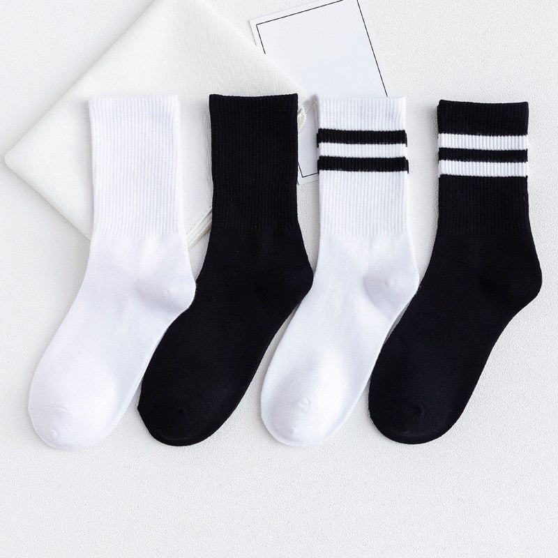 Solid Striped Black White Short Socks for Woman Harajuku Hip Hop Skateboard Crew Socks Cotton Casual Unisex Men/Women&#39;s Socks | TageUnlimited