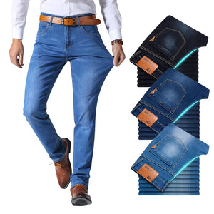 Brother Wang Classic Style Men Brand Jeans Business Casual Stretch Slim Denim Pants Light Blue Black Trousers Male | TageUnlimited