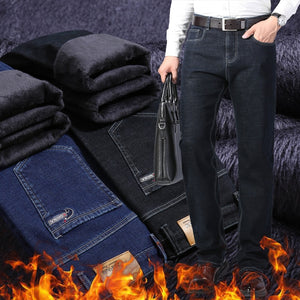 Winter Thermal Warm Flannel Stretch Jeans Mens Quality Famous Brand Fleece Pants Men Straight Flocking Trousers Jean Male | TageUnlimited