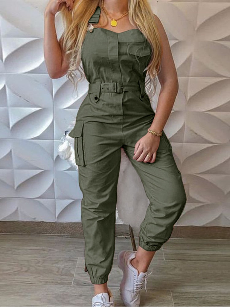 Cargo Jumpsuit Summer New Fashion Female Rompers Playsuits Belt Suspenders Pants Jump Suits for Women Minimalist Trousers | TageUnlimited