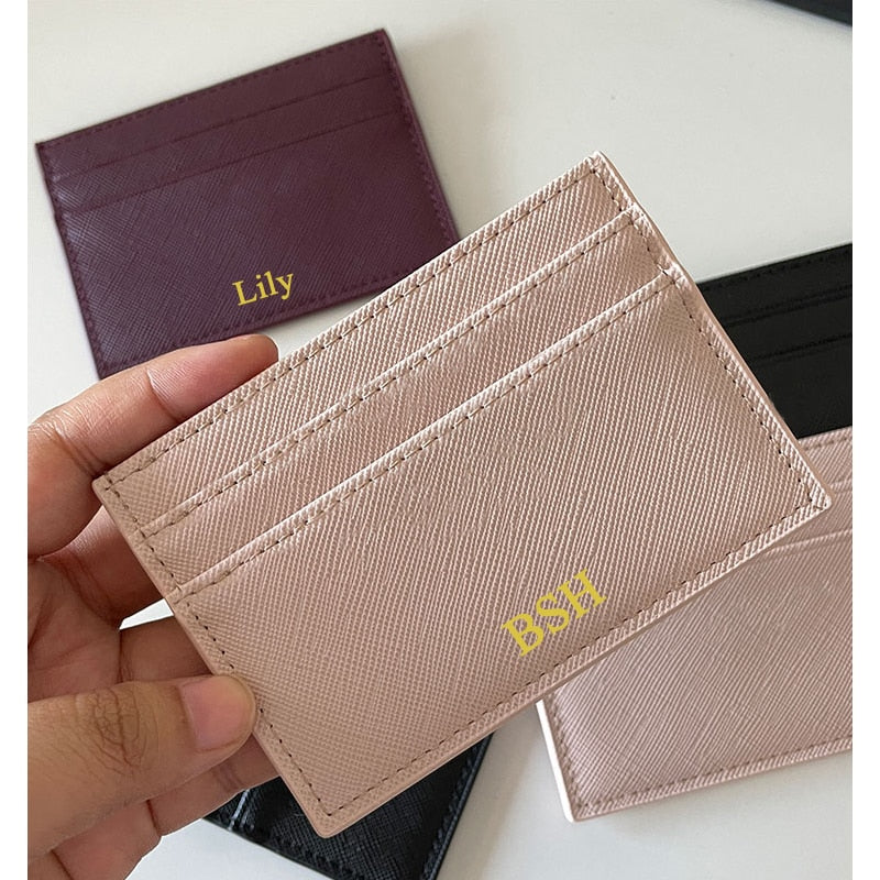 Custom Letters Men PU Leather Credit Card Holder Personalize Initials Slim Card Wallet Monogram Name Card Case Women DIY Present | TageUnlimited