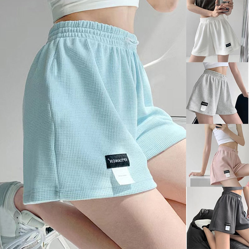 WomenShorts Summer High Waisted Sports Shorts Loose Bottoms Female Casual Elastic Waist Hot Pants Solid Color Homewear | TageUnlimited
