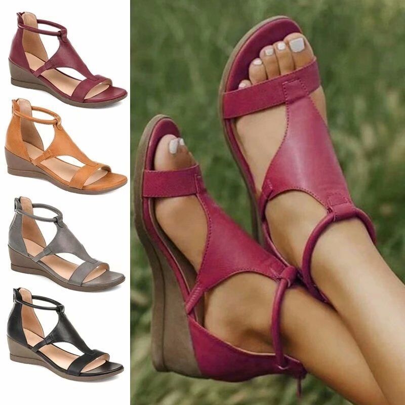 Womens Shoes Comfort Summer  Plus Size 43 Ladies Sandals Heel Zipper Retro Wedge Sandals Woman Soft Bottom Beach Muje | TageUnlimited
