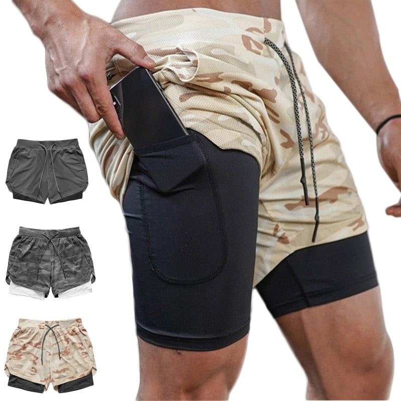 Outdoor Camo Running Shorts 2 In 1 Double-Deck Quick Dry Fitnes Jogging Workout Men Sports Short Pants Easy To Carry Sweat Towel | TageUnlimited