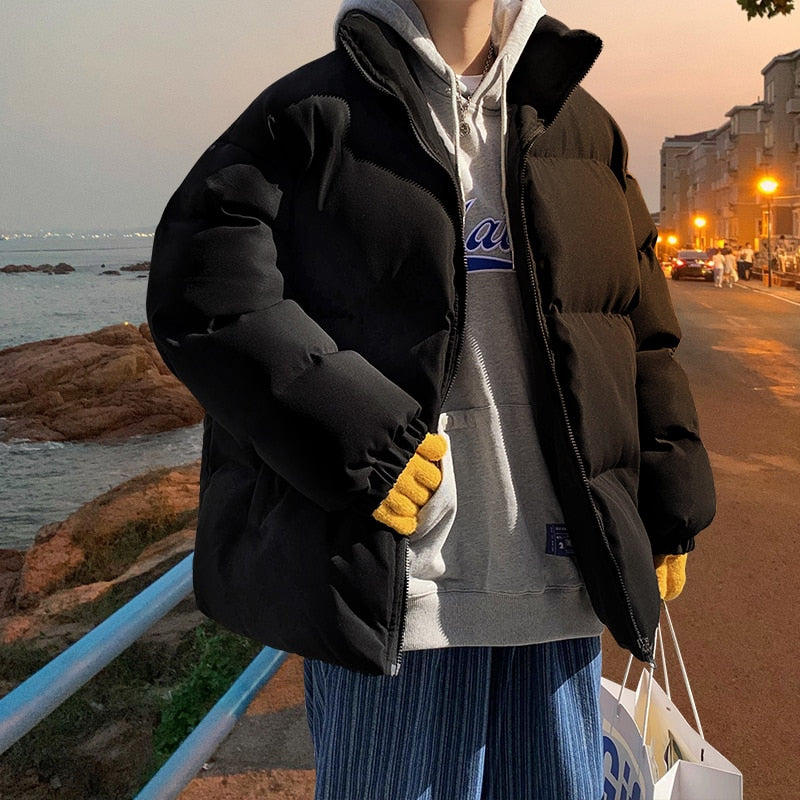 Streetwear  Warm Men Winter Coat Solid Color Casual Parka Stand Collar Fashion Oversize Women&#39;s Winter Jacket | TageUnlimited