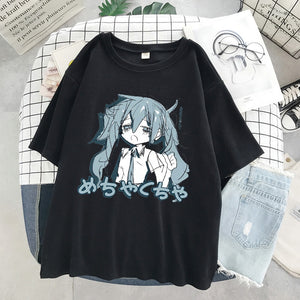 Manga Character Anime Print  Top Women T-shirt Casual ladies basic O-collar Black White Short Sleeved Tshirt Girl | TageUnlimited