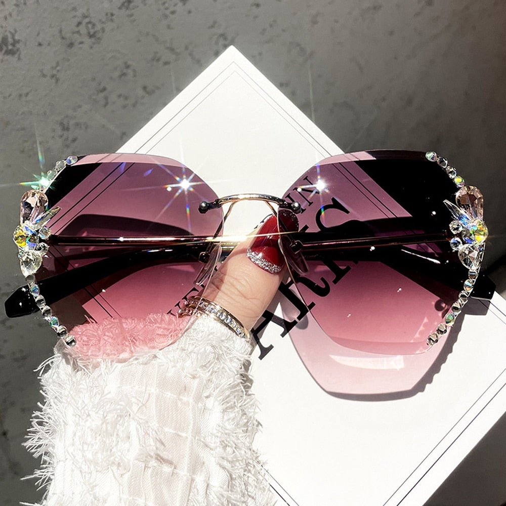 Luxury Brand Design Vintage Rimless Rhinestone Sunglasses Women Men Fashion Gradient Lens Sun Glasses Shades for Female | TageUnlimited