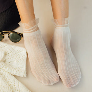 Velvet Woman Socks Ultra-thin Transparent Lace Frilly Ruffle Socks Women Fashion Summer Japane Style Harajuku Retro Long Socks | TageUnlimited
