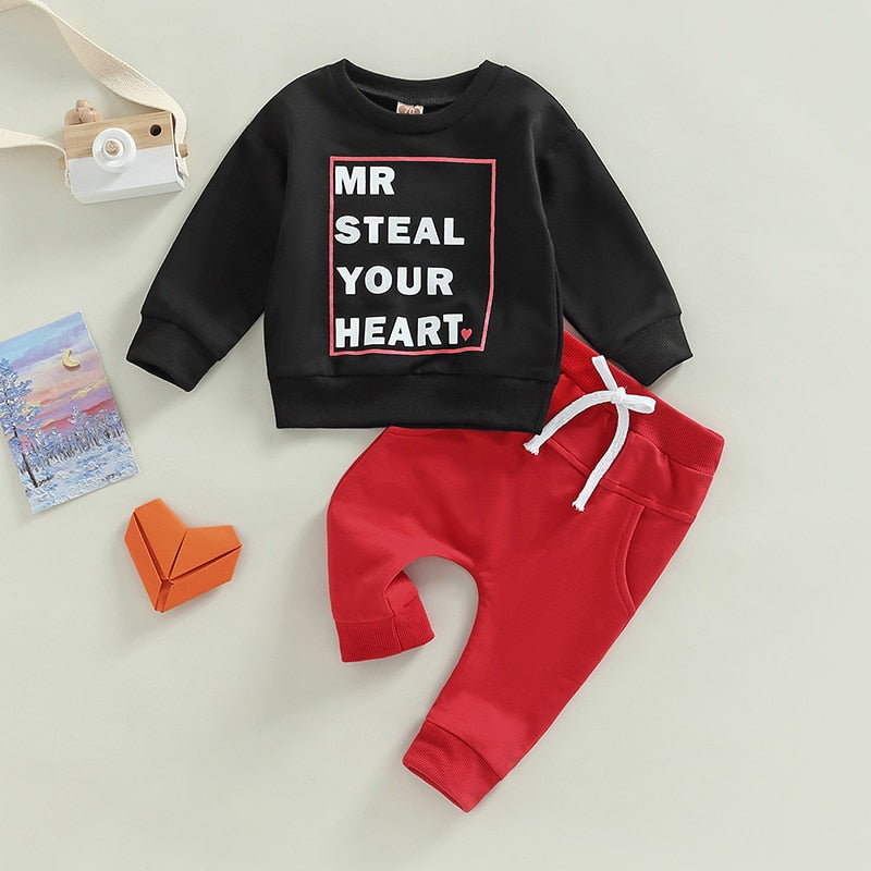 0-3Years Toddler Boys Spring Autumn Outfit Sets Long Sleeve O Neck Letter Print Tops Solid Drawstring Pant | TageUnlimited