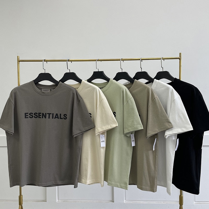 ESSENTIALS T-shirt Loose Rubber Letter logo Ovesized Short Sleeve Hip hop Unisex 100% Cotton Sports Tees | TageUnlimited