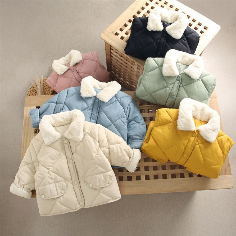 Winter Children Warm Cotton Jackets Rabbit Fur Collar Coats Baby Short Quilted Jacket Kids Clothes Girl Boy Outerwear | TageUnlimited