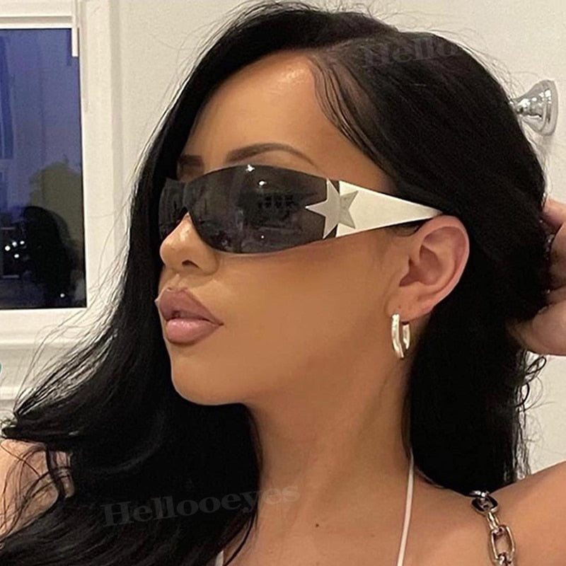 Luxury Punk Sports Sunglasses Women Brand Designer Y2K One Piece Sun Glasses Men Goggle Shades UV400 Five Star Fashion Eyewear | TageUnlimited