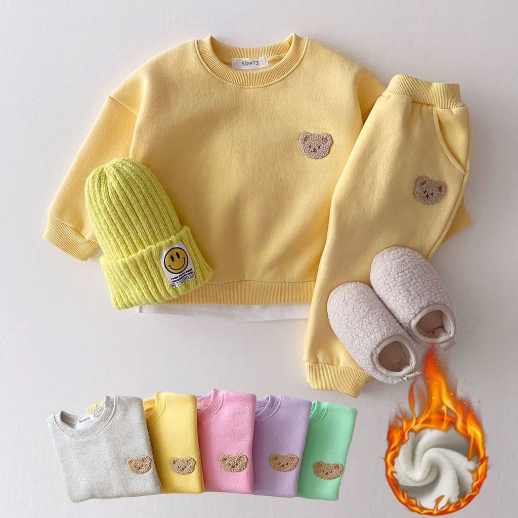 Kids Bear Embroidery Fleece Pullover Set 1-5yrs Sweatshirt Tops+Harem Jogger Pants Suits 2pcs Girls Fleece Lined Clothes | TageUnlimited