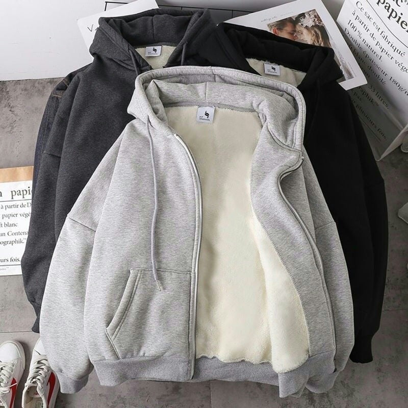 Zipper Black Sweater Women Casual Hoodie For Women Harajuku Casual Solid Jacket Thin Fleece Sweatshirt Plus Coat | 0 | TageUnlimited