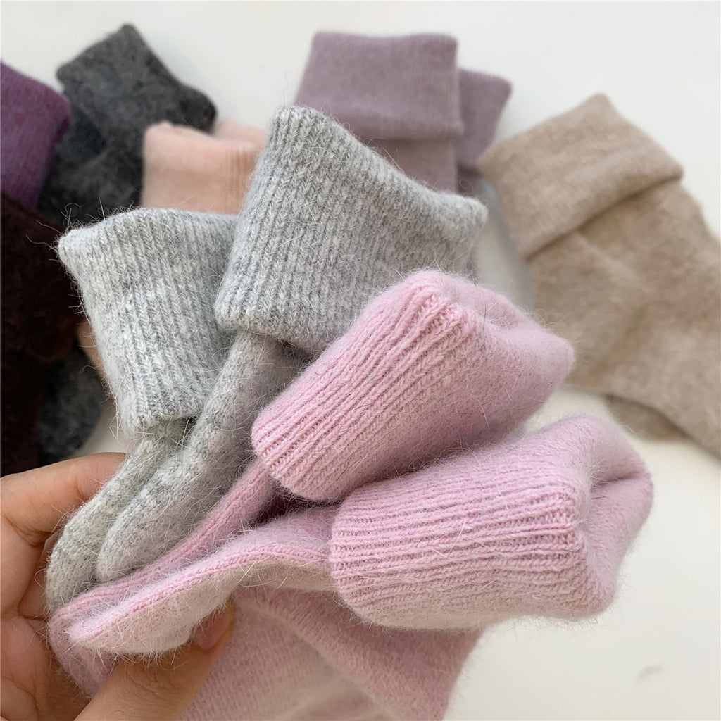 Solid Rabbit Hair Woman Socks Winter Thick Warmer Long Socks Japanese Kawaii Cute Thermal Cashmere Christmas Sock New Year Gifts | TageUnlimited