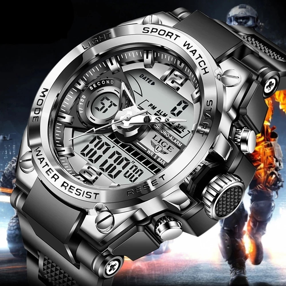 LIGE Digital Men Military Watch 50m Waterproof Wristwatch LED Quartz Clock Sport Watch Male Big Watches Men Relogios Masculino | TageUnlimited