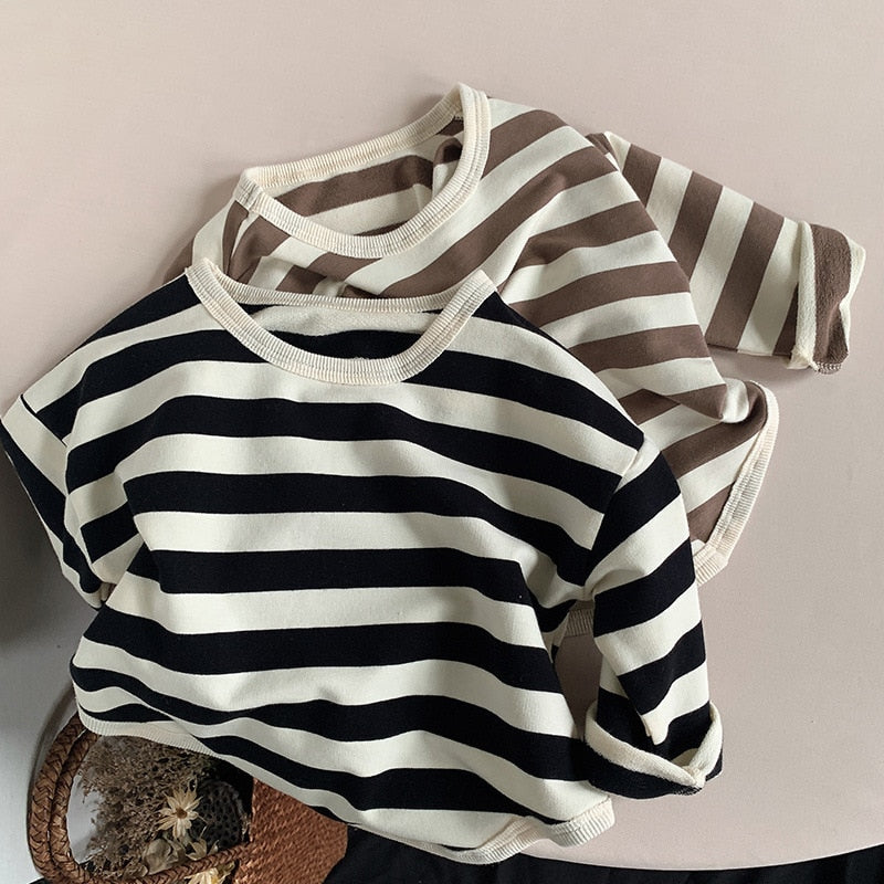Spring Autumn New Children Casual T Shirt Loose Kids Striped T Shirts Cotton Tee Boys Girls Long Sleeve Tops Baby Clothes | TageUnlimited
