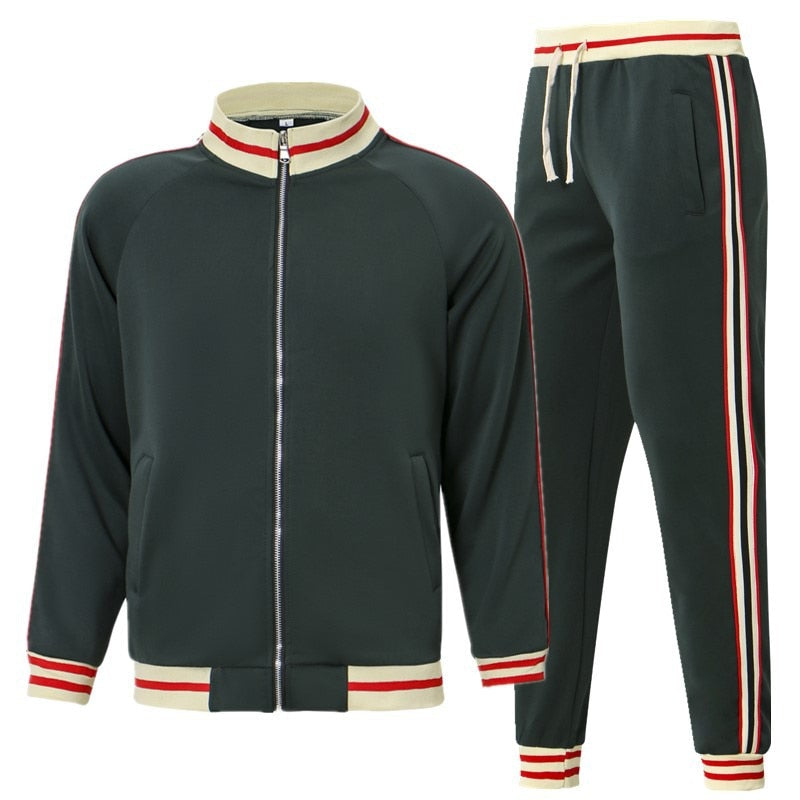 Autumn Mens Tracksuit Casual Men Sets Zip Cardigan Baseball Jacket + Pants 2 Piece Suit Striped Jogging Sportsuit Male Sweatsuit | TageUnlimited