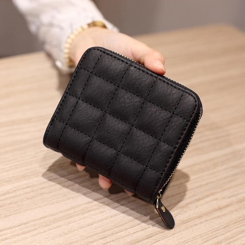 Fashion Short Wallets for Women PU Leather Female Plaid Purses Card Holder Wallet Small Zipper Wallet with Coin Purse Clutch Bag | TageUnlimited