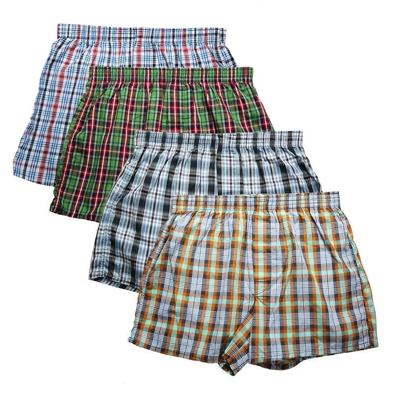 High Quality Brand 4-Pack Men Boxer Shorts Woven Cotton 100% Classic Plaid Combed Male Underpant Loose Breathable Oversize | TageUnlimited