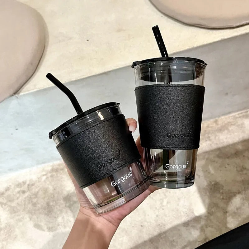 350ml 450ml Creative Glass Coffee Straw Cup With Lid Heat-Resistant Water Bottle Beer Tea Drinkware Couple Coffee Mug With Straw | 0 | TageUnlimited