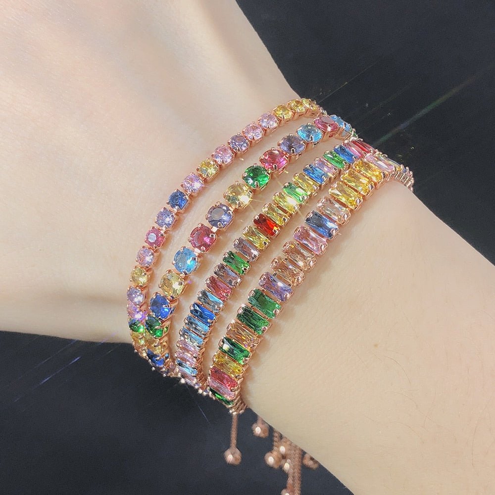 Adjustable Multicolor Tennis Bracelets For Women Ladies Wedding Rainbow Colorful Zircon Charm Bracelet Hand Chain Jewelry DZH043 | 0 | Tage-Active