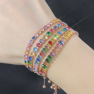 Adjustable Multicolor Tennis Bracelets For Women Ladies Wedding Rainbow Colorful Zircon Charm Bracelet Hand Chain Jewelry DZH043 | 0 | Tage-Active