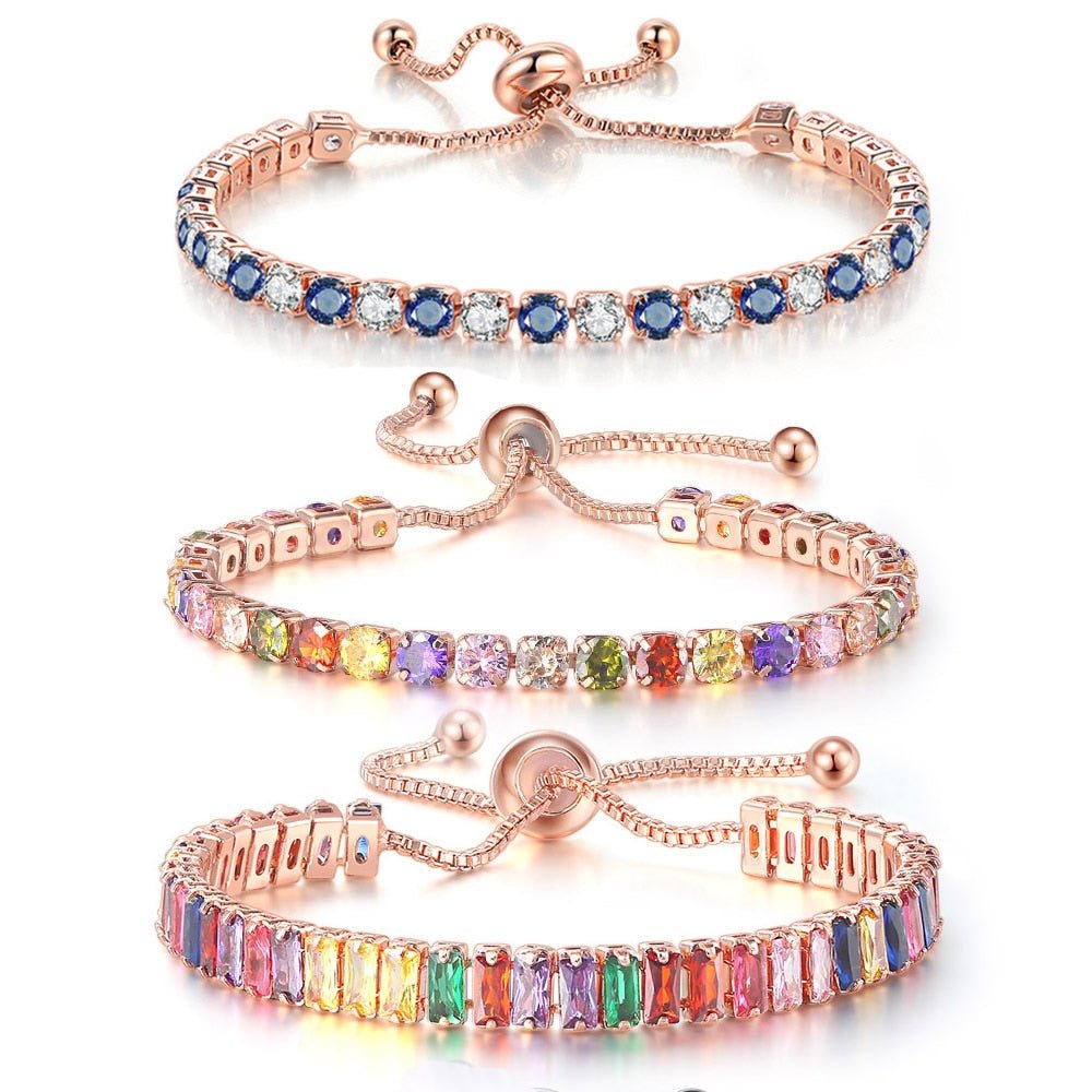 Adjustable Multicolor Tennis Bracelets For Women Ladies Wedding Rainbow Colorful Zircon Charm Bracelet Hand Chain Jewelry DZH043 | 0 | Tage-Active