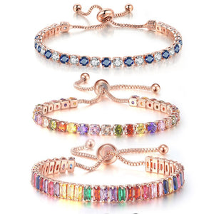 Adjustable Multicolor Tennis Bracelets For Women Ladies Wedding Rainbow Colorful Zircon Charm Bracelet Hand Chain Jewelry DZH043 | 0 | Tage-Active