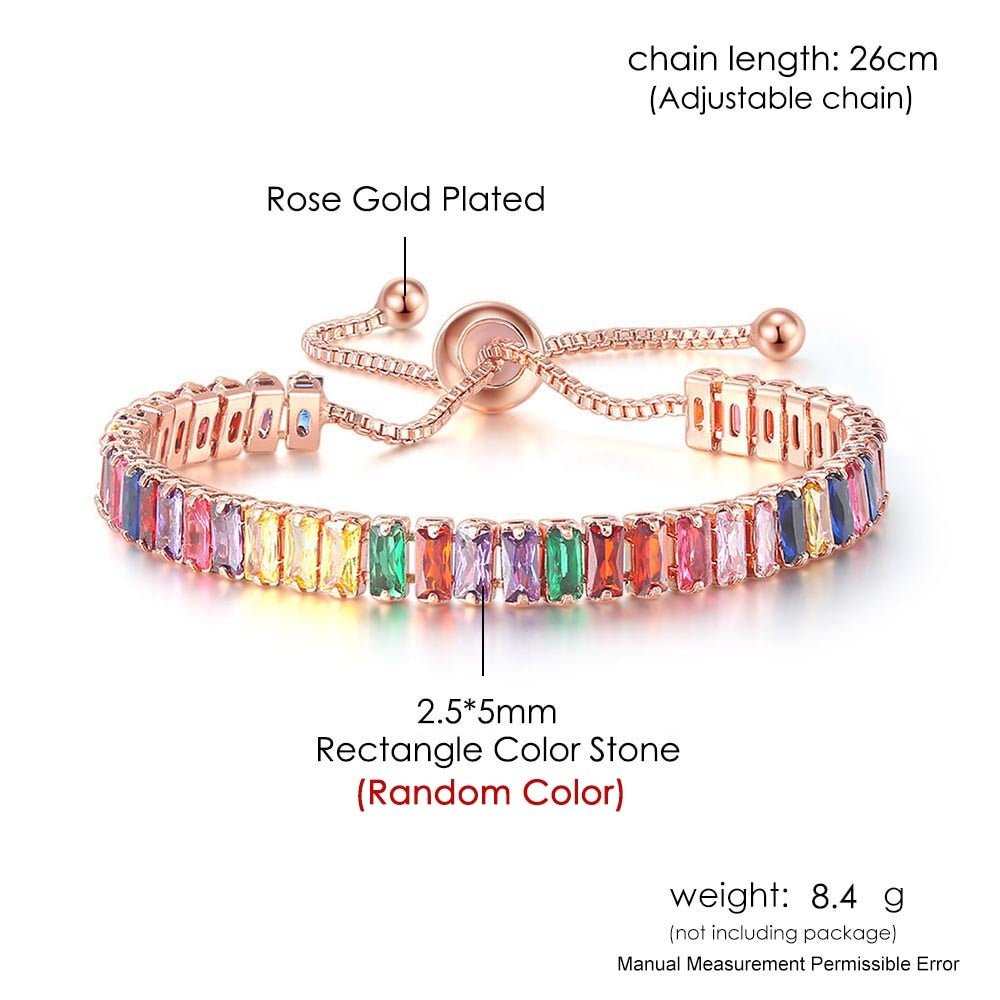Adjustable Multicolor Tennis Bracelets For Women Ladies Wedding Rainbow Colorful Zircon Charm Bracelet Hand Chain Jewelry DZH043 | 0 | Tage-Active