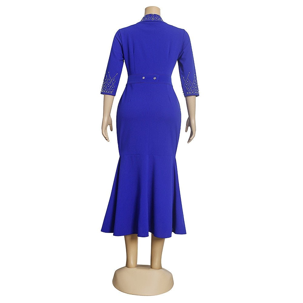 African Office Ladies Dresses for Women Round Neck Full Sleeve High Waisted Mermaid Bodycon Mid Calf Elegant Business Work Dress | 0 | TageUnlimited