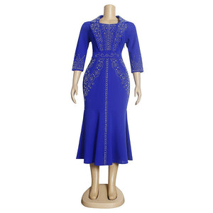 African Office Ladies Dresses for Women Round Neck Full Sleeve High Waisted Mermaid Bodycon Mid Calf Elegant Business Work Dress | 0 | TageUnlimited