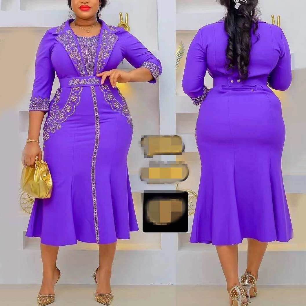 African Office Ladies Dresses for Women Round Neck Full Sleeve High Waisted Mermaid Bodycon Mid Calf Elegant Business Work Dress | 0 | TageUnlimited