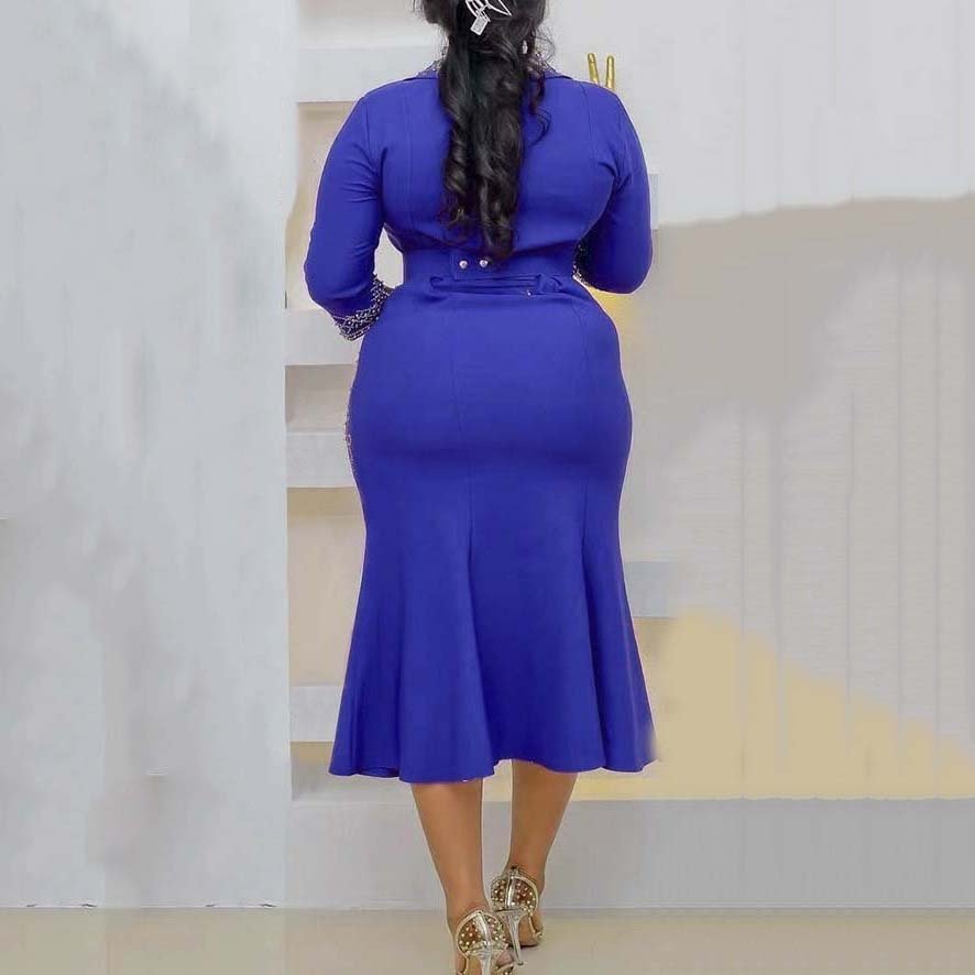 African Office Ladies Dresses for Women Round Neck Full Sleeve High Waisted Mermaid Bodycon Mid Calf Elegant Business Work Dress | 0 | TageUnlimited