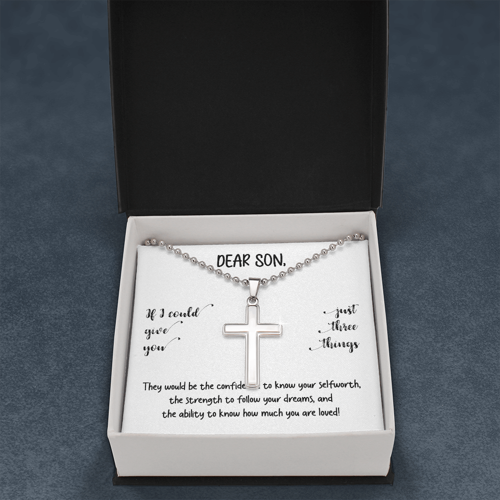 Dear Son | You Are Loved (Cross Necklace with Ball Chain)❤️💎 | Jewelry | A1014T, E070T, lx-E070, PB23-WOOD, PROD-1834959, PT-1512, TNM-1, USER-43062 | TageUnlimited