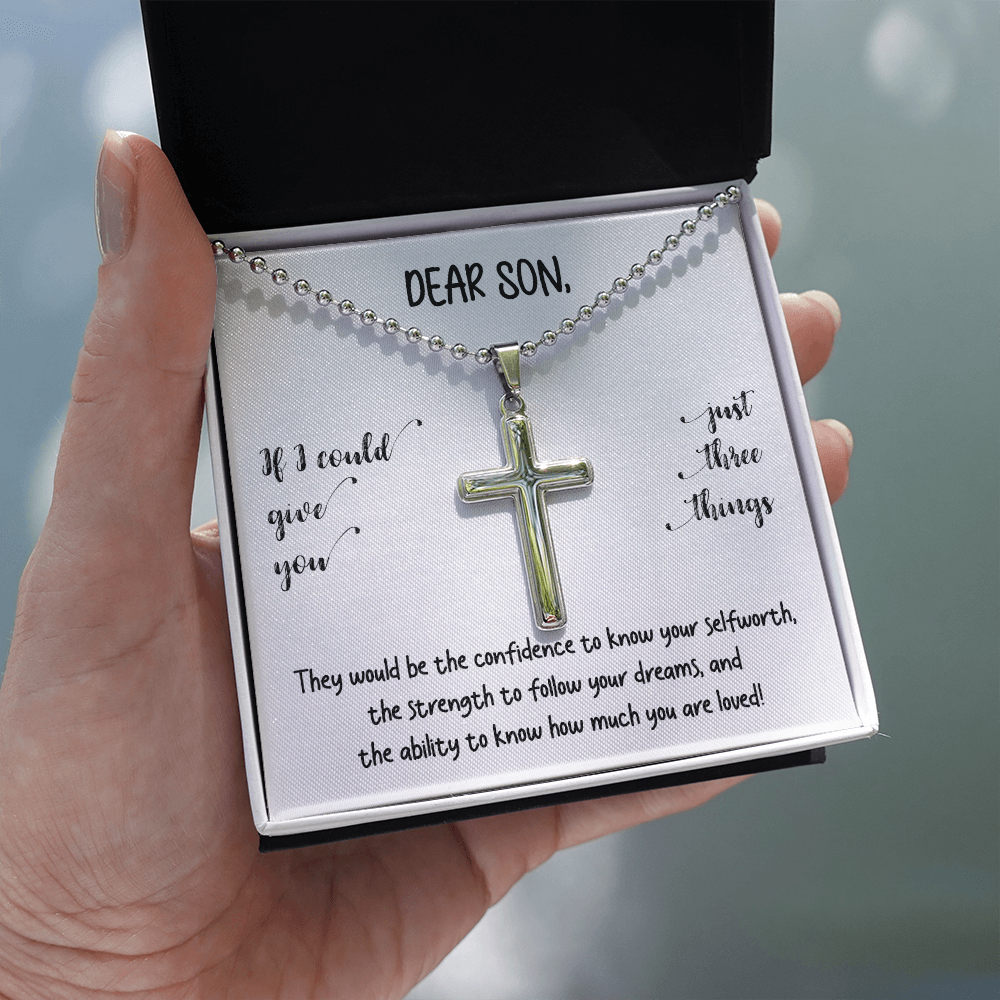 Dear Son | You Are Loved (Cross Necklace with Ball Chain)❤️💎 | Jewelry | A1014T, E070T, lx-E070, PB23-WOOD, PROD-1834959, PT-1512, TNM-1, USER-43062 | TageUnlimited