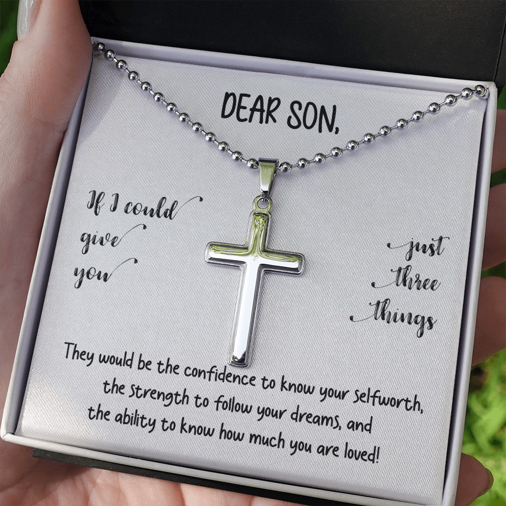 Dear Son | You Are Loved (Cross Necklace with Ball Chain)❤️💎 | Jewelry | A1014T, E070T, lx-E070, PB23-WOOD, PROD-1834959, PT-1512, TNM-1, USER-43062 | TageUnlimited