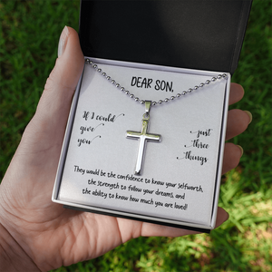 Dear Son | You Are Loved (Cross Necklace with Ball Chain)❤️💎 | Jewelry | A1014T, E070T, lx-E070, PB23-WOOD, PROD-1834959, PT-1512, TNM-1, USER-43062 | TageUnlimited