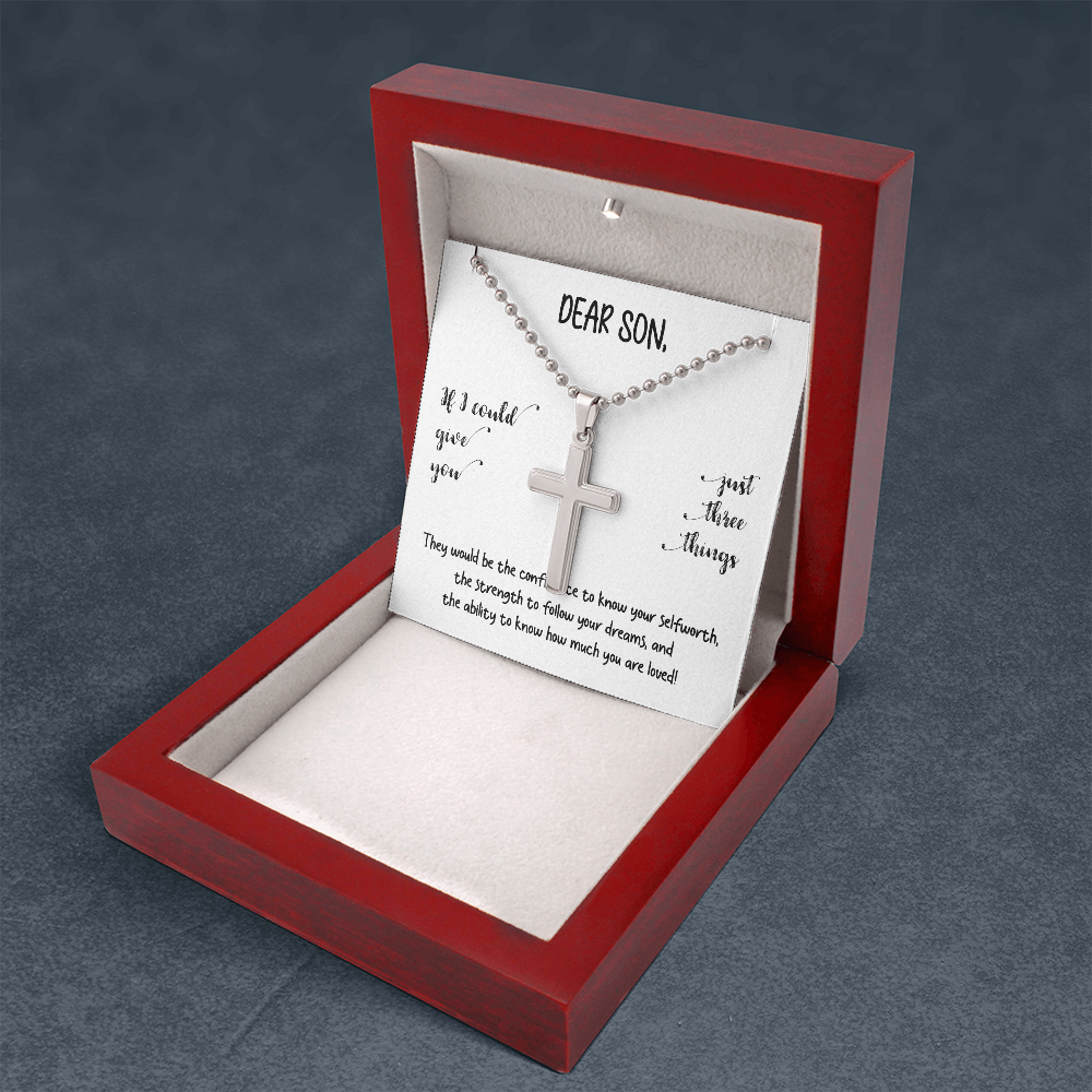 Dear Son | You Are Loved (Cross Necklace with Ball Chain)❤️💎 | Jewelry | A1014T, E070T, lx-E070, PB23-WOOD, PROD-1834959, PT-1512, TNM-1, USER-43062 | TageUnlimited