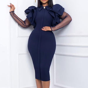 Autumn Winter New Dresses for Women Office Ladies Bodycon Solid Full Sleeve High Waisted Elegant Business Work Dress Midi Cloth | 0 | TageUnlimited