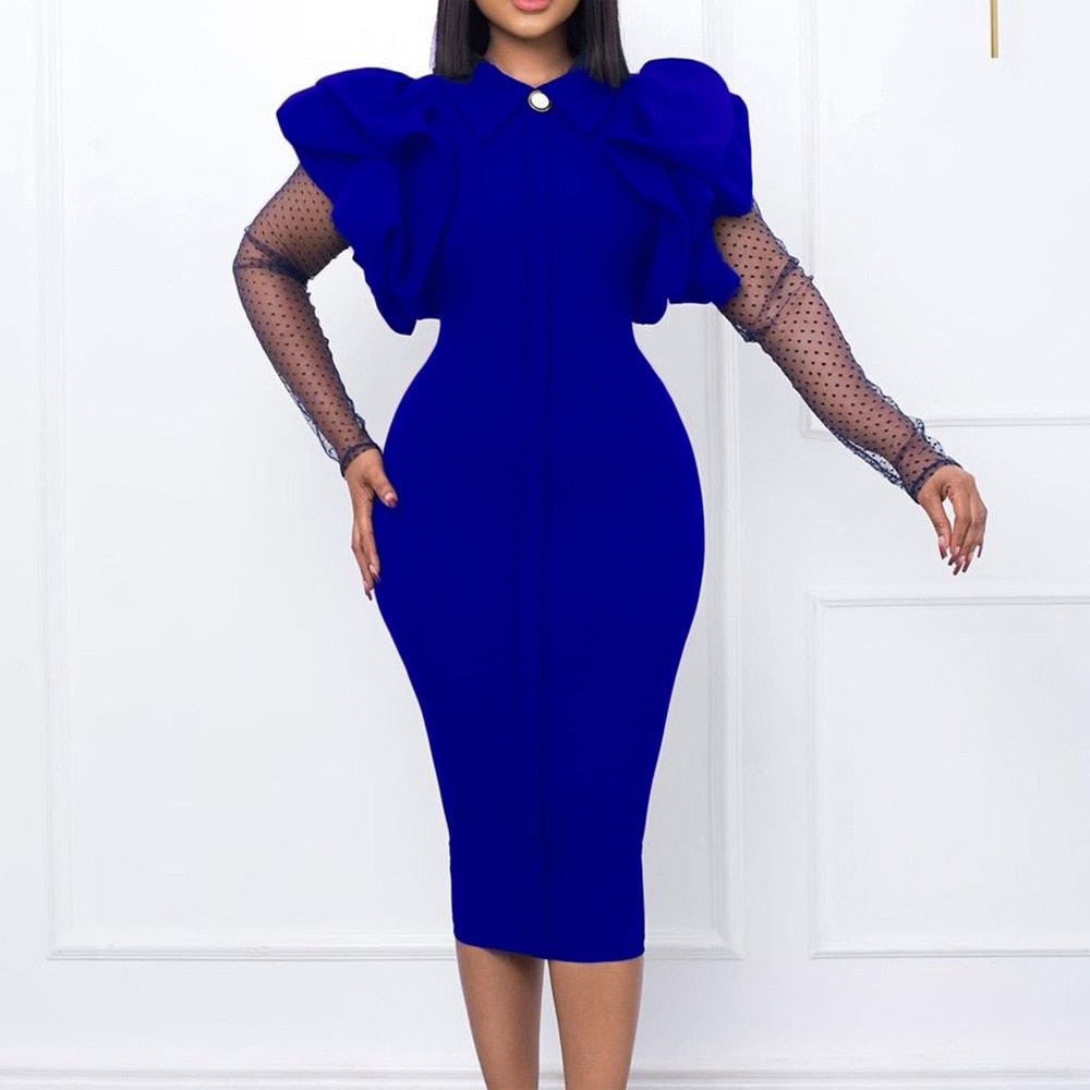 Autumn Winter New Dresses for Women Office Ladies Bodycon Solid Full Sleeve High Waisted Elegant Business Work Dress Midi Cloth | 0 | TageUnlimited