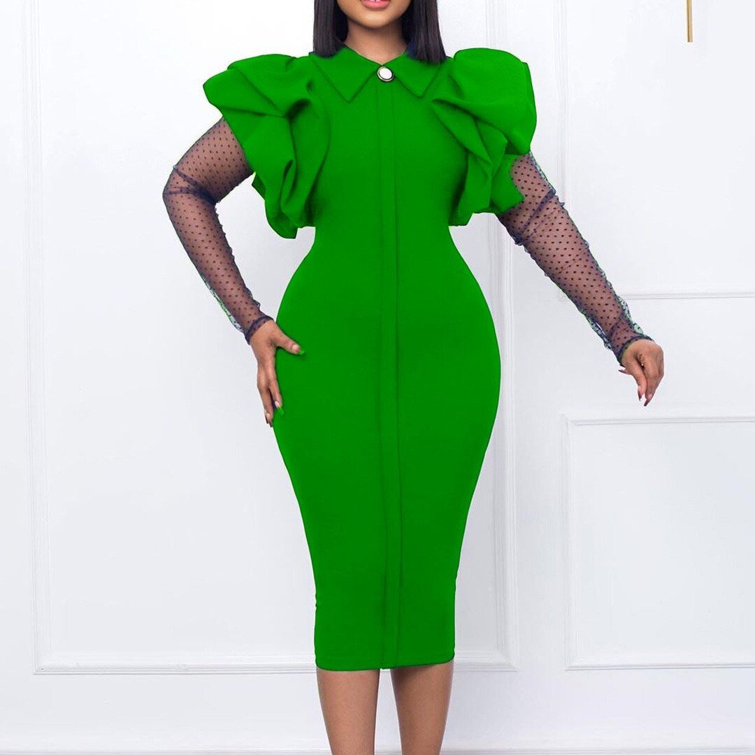 Autumn Winter New Dresses for Women Office Ladies Bodycon Solid Full Sleeve High Waisted Elegant Business Work Dress Midi Cloth | 0 | TageUnlimited
