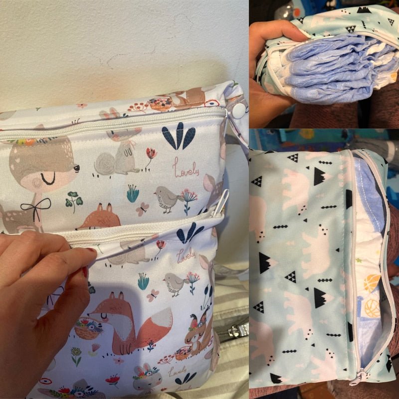 Baby Diaper Bag Cartoon Print Waterproof Wet Dry Nappy Zipper Handbag Stroller Carry Pack Travel Outdoor Wet Diaper Storage Bags | 0 | Tage-Active